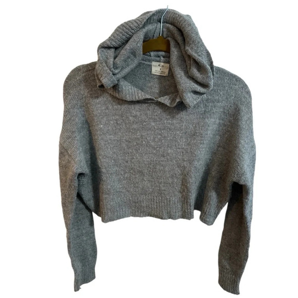 Pins and Needles Gray Soft Knit Hooded Crop Sweatshirt - Picture 1 of 6